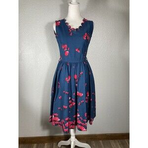 Lindy Bop Retro Rockabilly Swing Dress XS Blue Floral Bombshell Pinup 50’s NEW